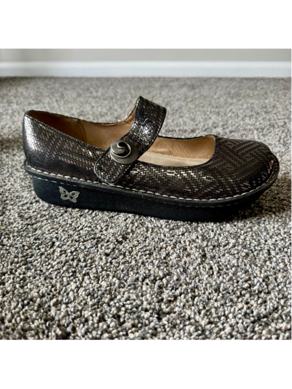 ALEGRIA Paloma Sz 10/EU 40 Pewter Dazzler Leather Mary Jane Shoes - Picture 6 of 13